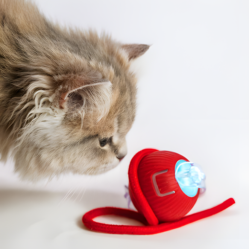 Interaktiv Kattleksak – Självrörlig Boll och Stimulerande Pinne