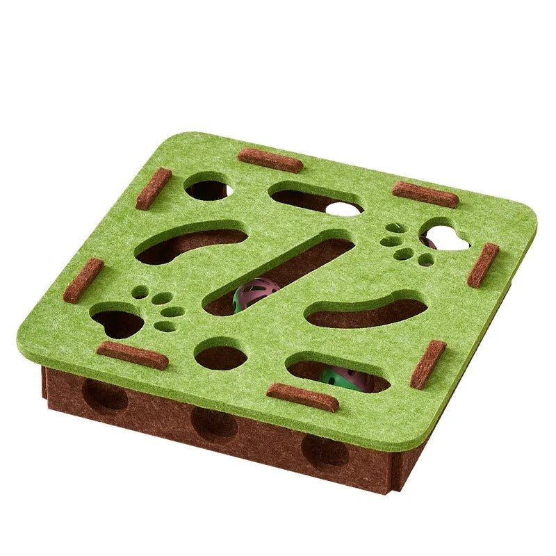 Interaktiv Kattpusselleksak – Filtkorg med Labyrint och Boll