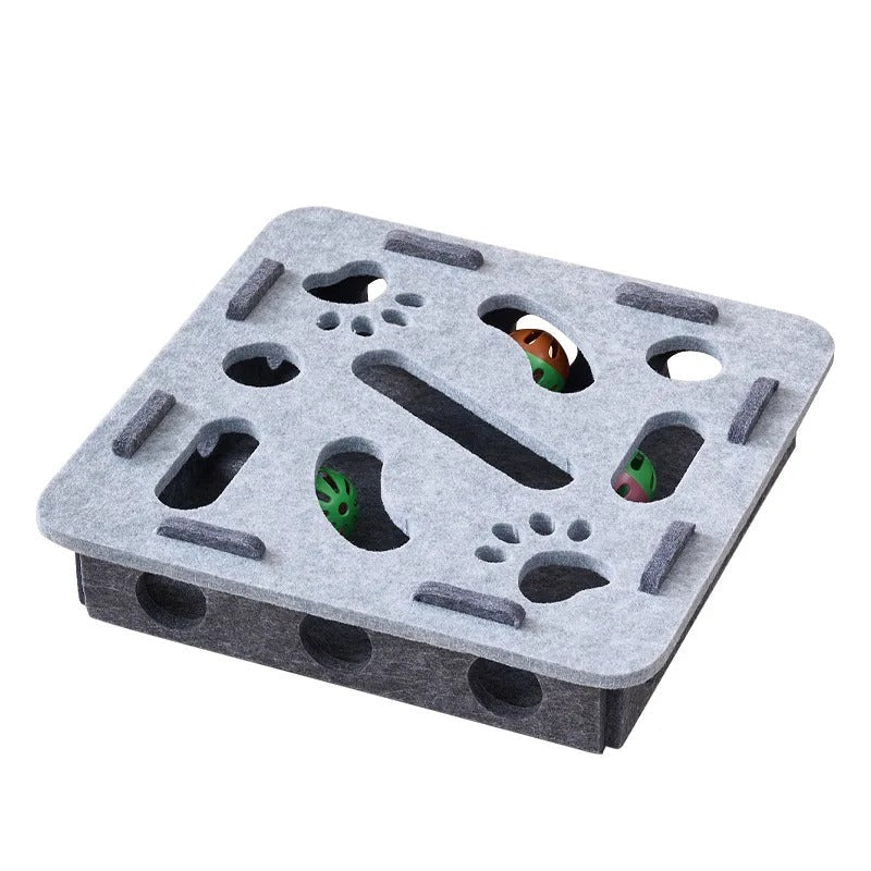 Interaktiv Kattpusselleksak – Filtkorg med Labyrint och Boll