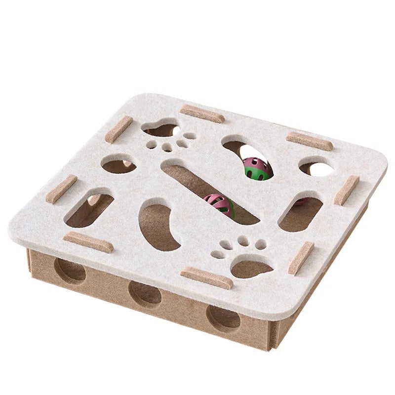 Interaktiv Kattpusselleksak – Filtkorg med Labyrint och Boll