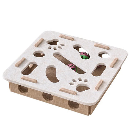 Interaktiv Kattpusselleksak – Filtkorg med Labyrint och Boll