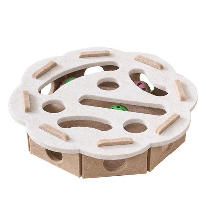 Interaktiv Kattpusselleksak – Filtkorg med Labyrint och Boll